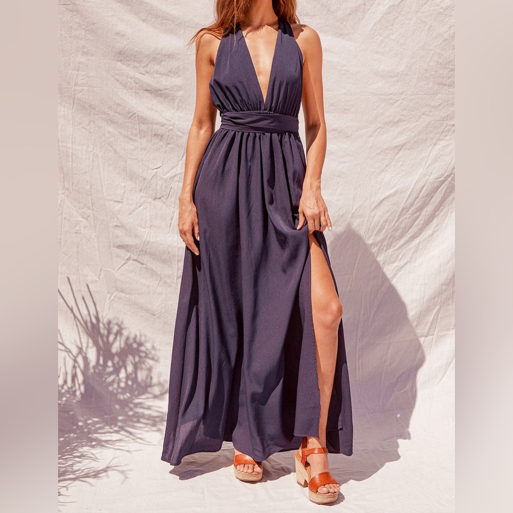 Navy Blue Halter Maxi Dres